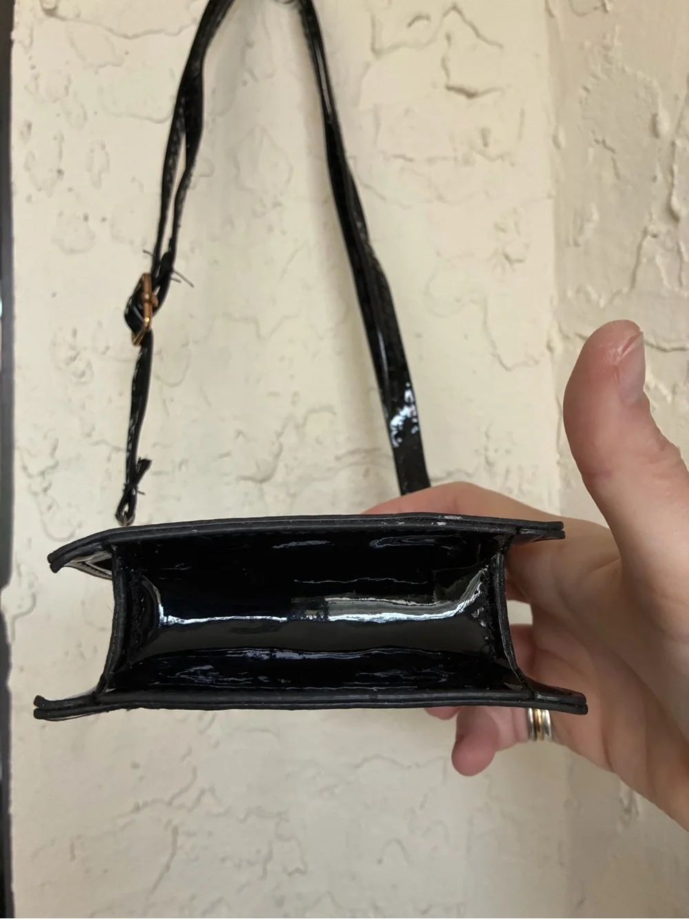 Black Patent Crocodile Embossed Mini Bag | Convertible Top Handle Crossbody - Picture 12 of 13